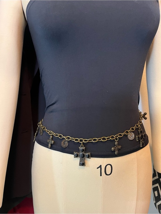 Vintage Gold Tone Cross Coin Charm Belt Adjustable Boho Gothic main image 6